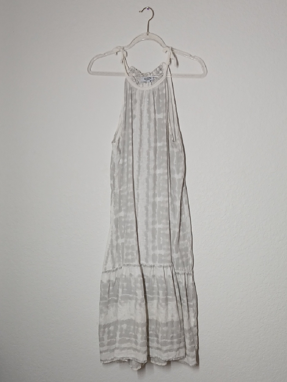 ALLEGRA MASETTI | Halter Style White Grey Tie Dye Midi 100% Linen Dress Sz L
